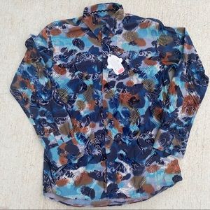 Visconti Men Shirt Medium Blue Brown Button Down